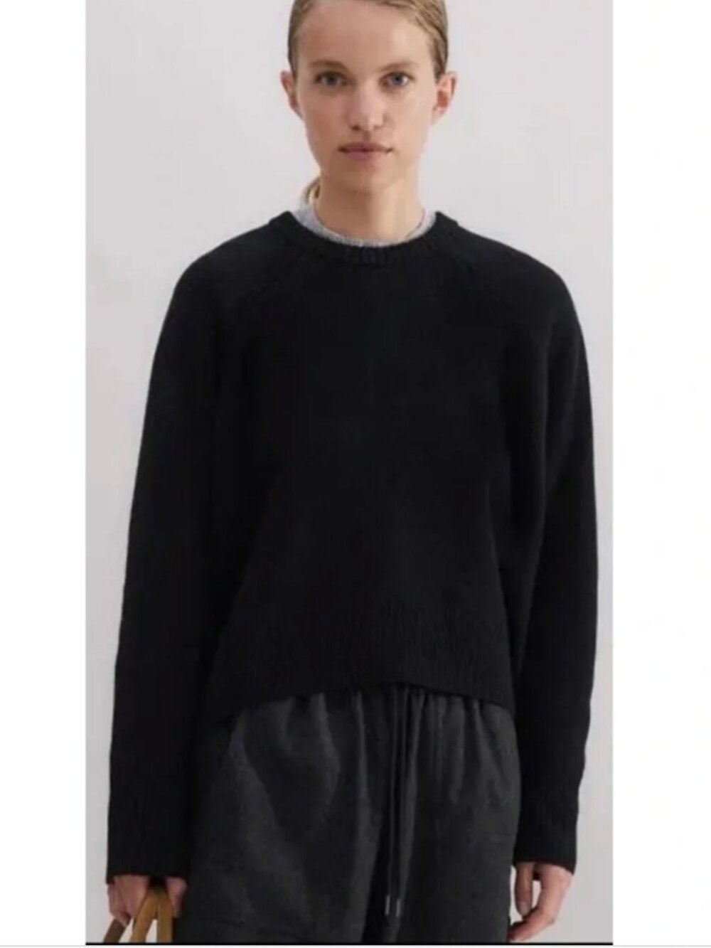 Me + EM Wool Cashmere Black Crewneck Sweater XS